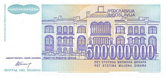 Jugoslawien p134 500 Millionen Dinara 1993